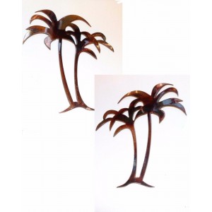 Palm Trees Mirrored Pair 30" tall Metal Wall Art Decor   162682629040